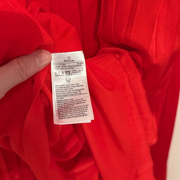 Banana Republic Pleated Midi Skirt in Red Flowing A-Line Silk Satin zip-up hip - Picture 6 of 9